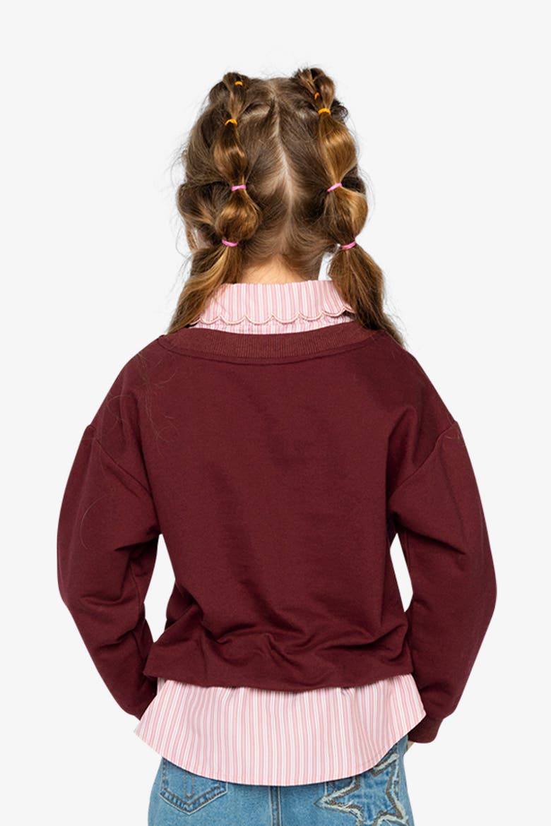 Fake Two Layer French Terry Layered Collar Sweater, Alternate, color, Reddish-Brown