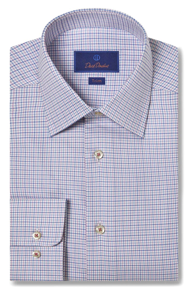 David Donahue Trim Fit Twill Check Dress Shirt, Main, color,