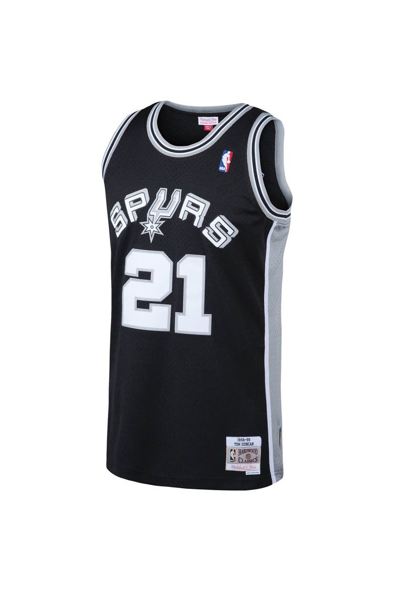 Men's Mitchell & Ness Tim Duncan Black San Antonio Spurs 1998/99 Big & Tall Hardwood Classics Swingman Jersey, Alternate, color, Black