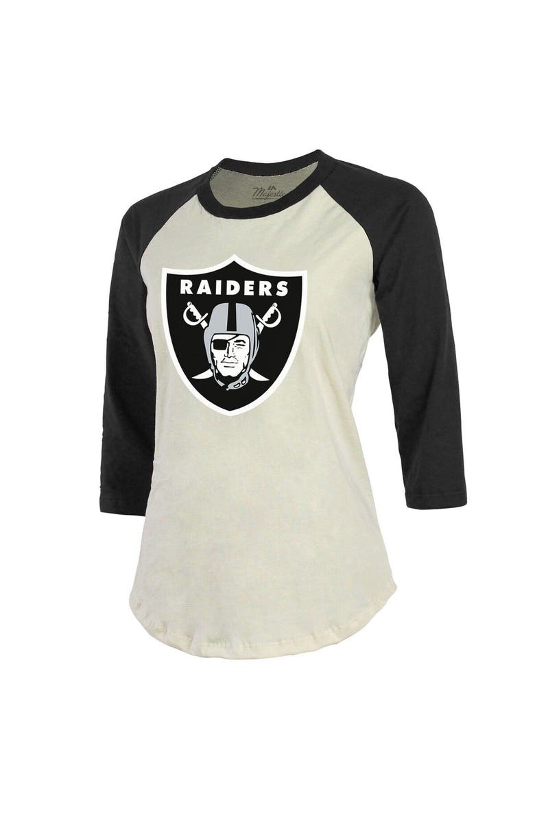 Majestic Threads Women's Fanatics Branded Davante Adams Cream/Black Las Vegas Raiders Player Raglan Name & Number Fitted 3/4-Sleeve T-Shirt, Alternate, color, 