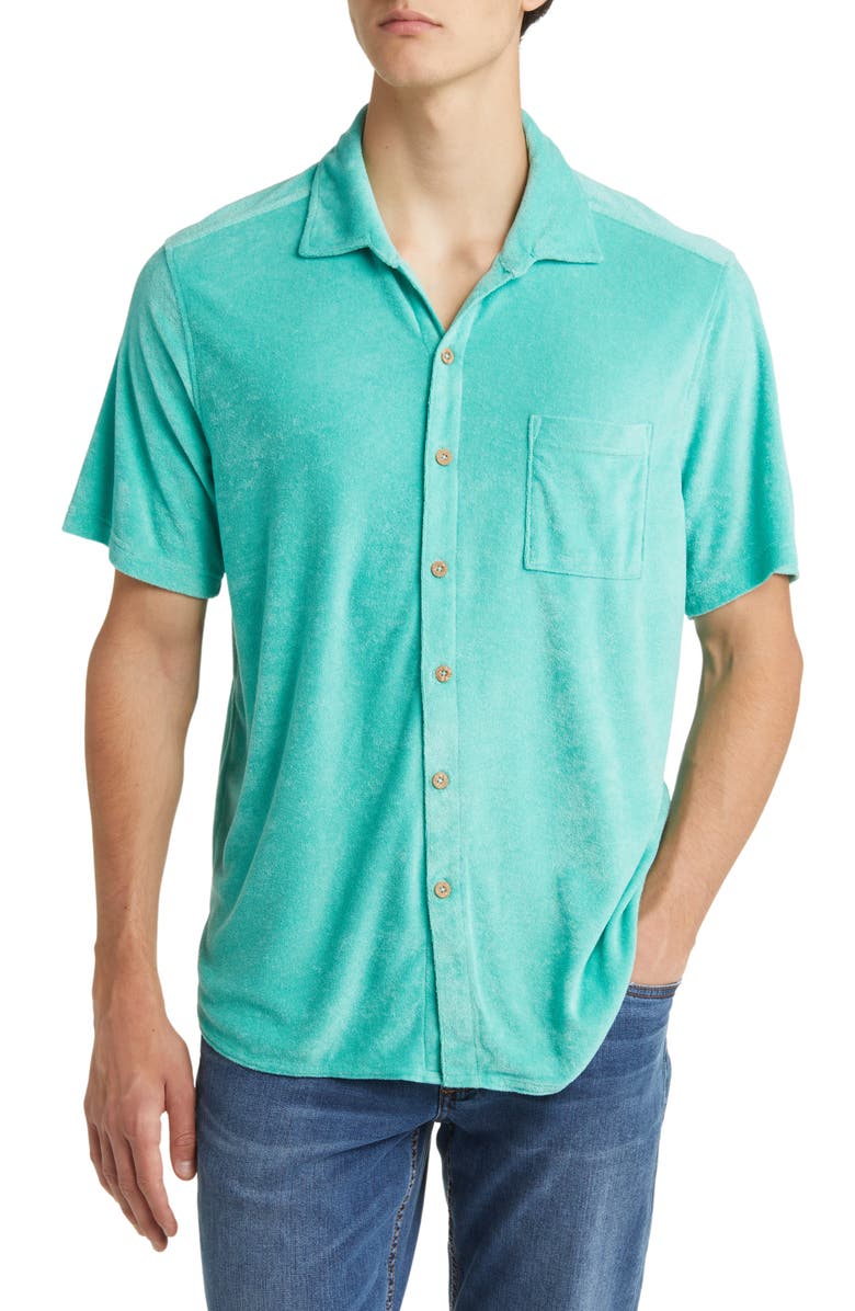 Tommy Bahama Poolside Short Sleeve Terry Cloth Button-Up Shirt, Main, color, 