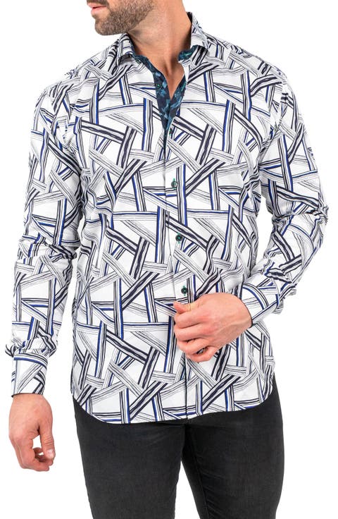 Einstein Bamboo Print Cotton Button-Up Shirt