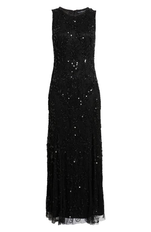 Pisarro Nights Beaded Sleeveless Gown In Black