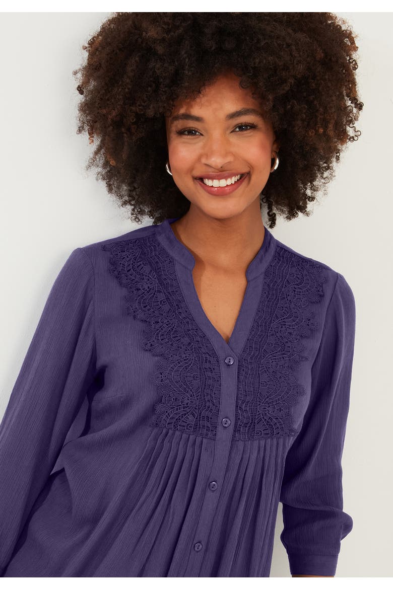 Crochet Trim Pintuck Shirt, Alternate, color, MULBERRY PURPLE