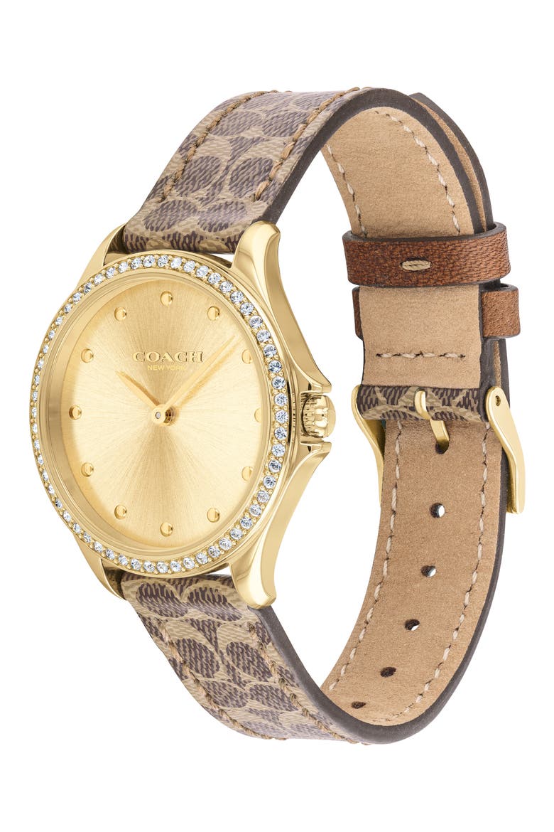 Astor Leather Strap Watch, 31mm, Alternate, color, BROWN/ GOLD