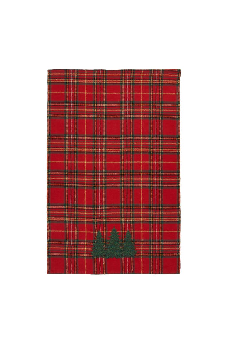 Spruce Pine Trio Embroidered Christmas Plaid Towel, Alternate, color, Red