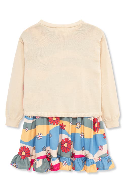 Peek Aren't You Curious Kids' Groovy Floral Dress & Daisy Cardigan Set In Blue