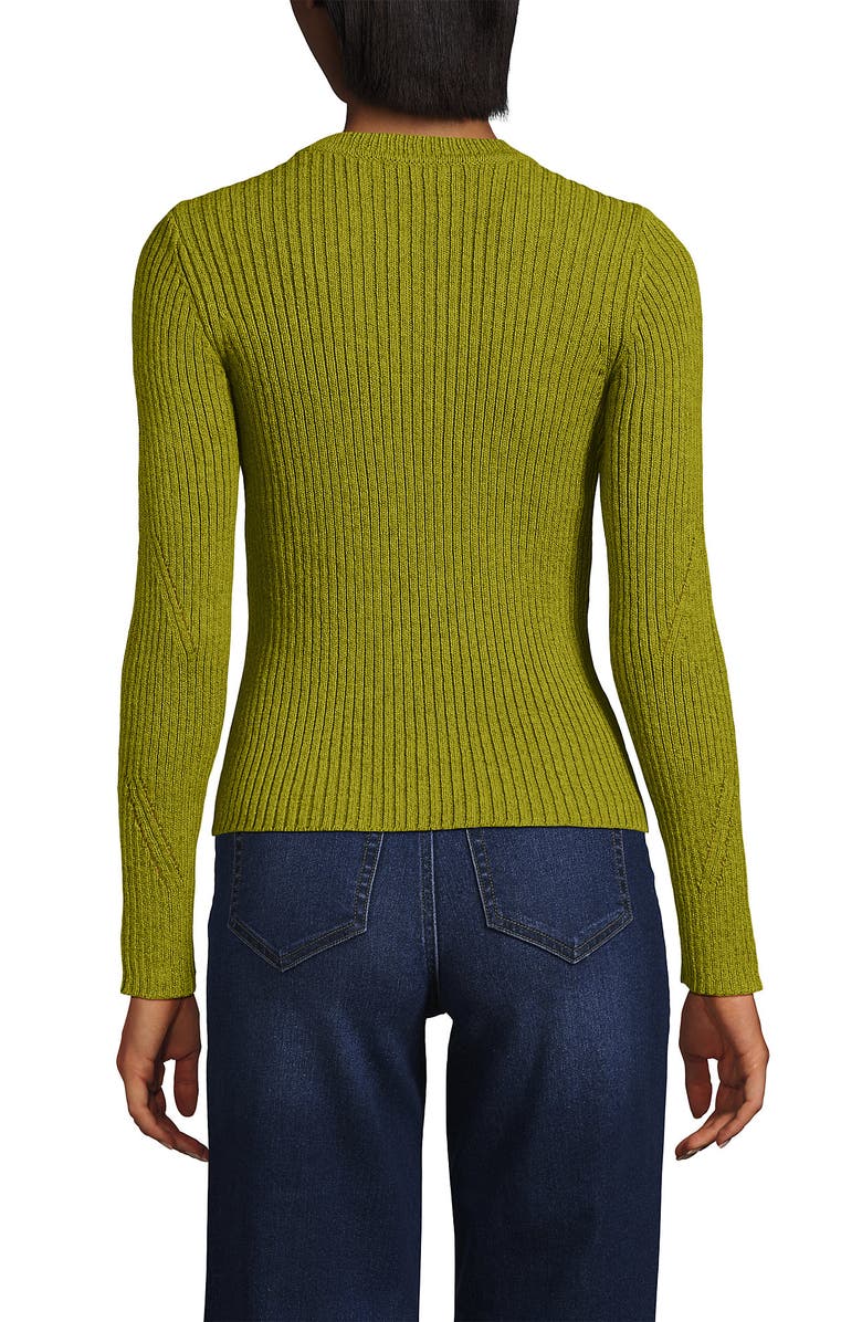 Lands' End Cotton Blend Marl Ribbed Crew Neck Sweater, Alternate, color, Vintage Lime Green