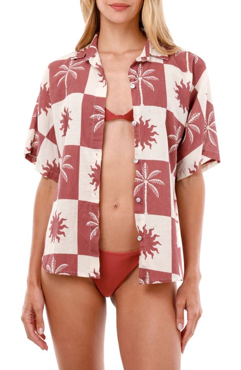 Sunrise Palm Twyla Cotton Cover-Up Shirt