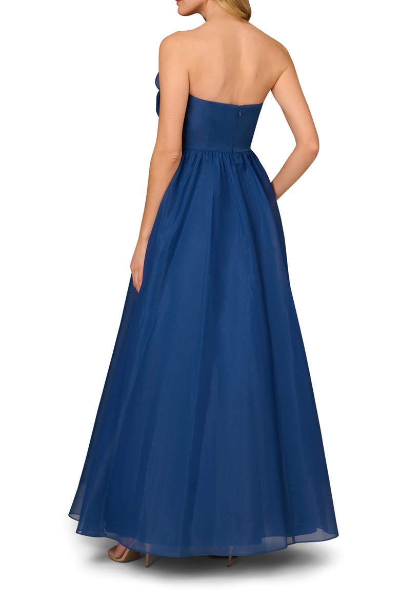 Floral Ruffle Organza Ballgown, Alternate, color, NAVY