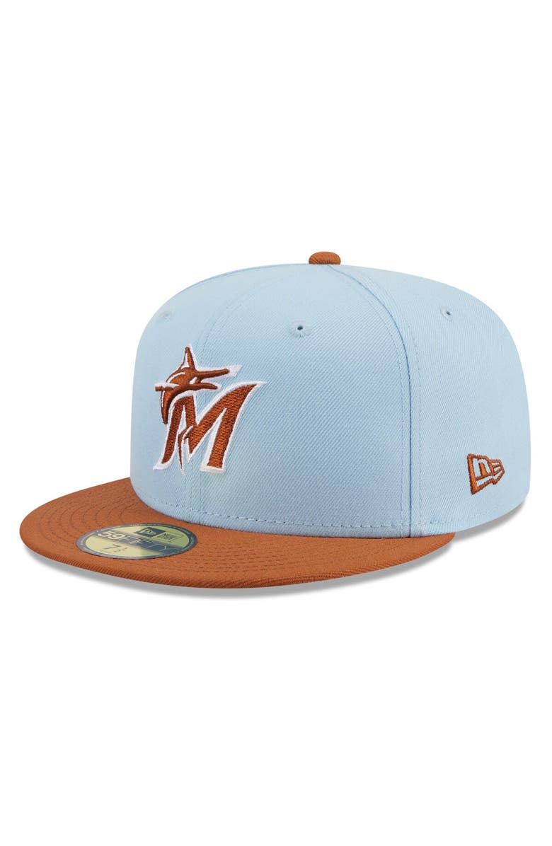 New Era Men's New Era Light Blue/Brown Miami Marlins Spring Color Basic Two-Tone 59FIFTY Fitted Hat, Main, color, 