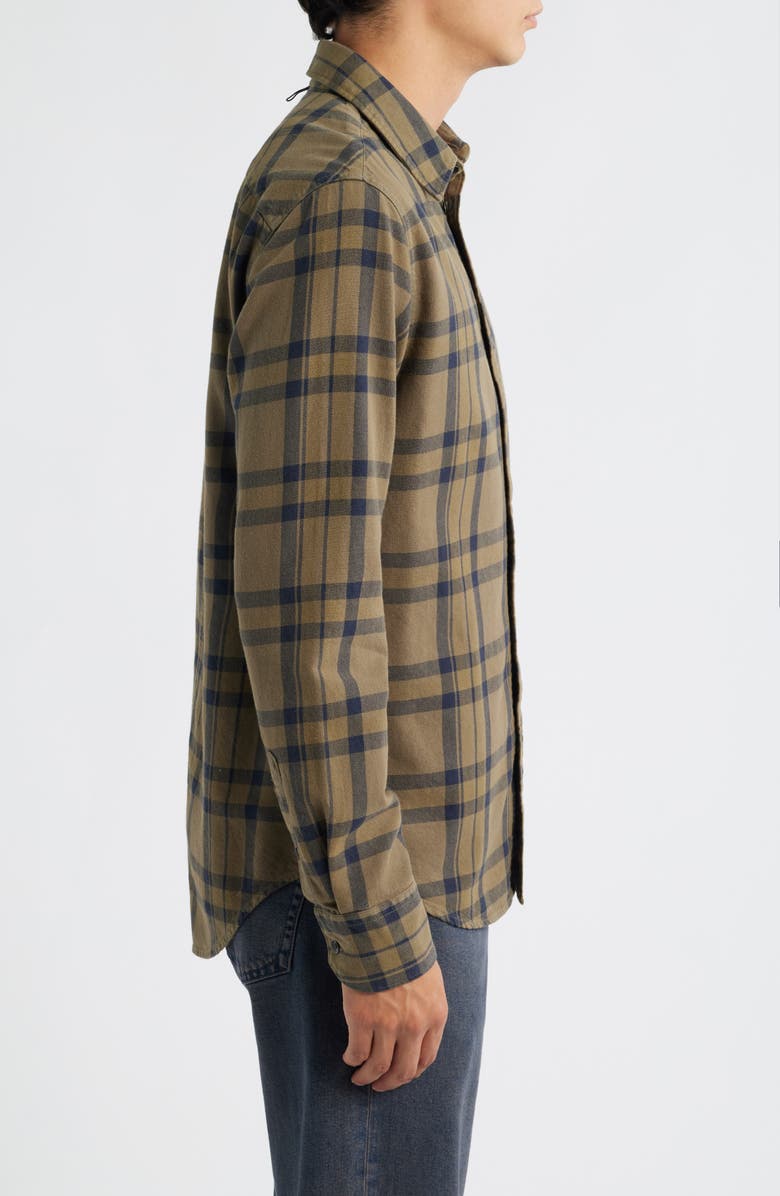 rag & bone Tomlin Overdye Plaid Cotton Flannel Button-Up Shirt, Alternate, color, Dark Green