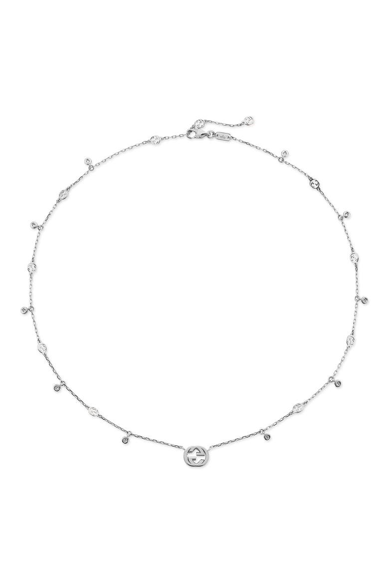 Interlocking-G Diamond Pendant Necklace, Alternate, color, WHITE GOLD