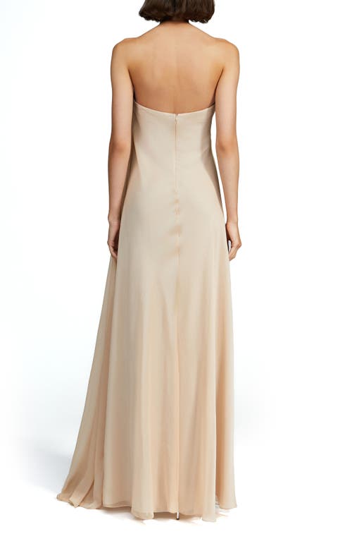 HALSTON HALSTON OYSTER STRAPLESS CHIFFON GOWN
