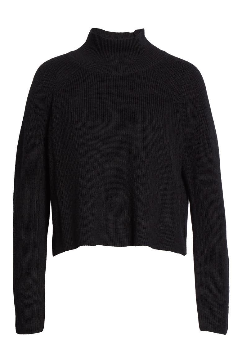 Merino Wool Crop Turtleneck Sweater, Alternate, color, BLACK