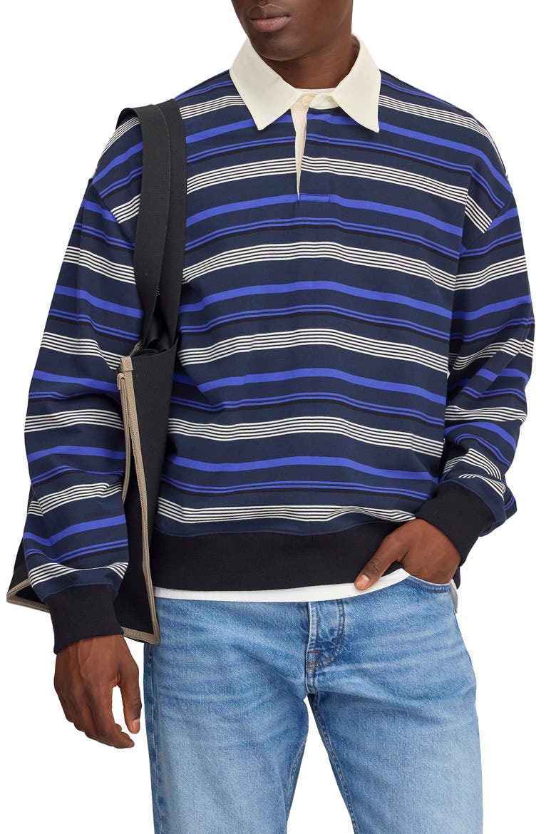 David Striped Organic Cotton Long Sleeve Rugby Shirt, Main, color, NAVY STRIPE