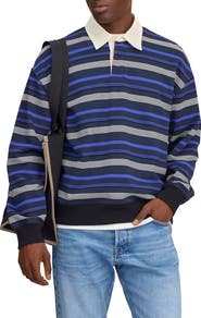 NN07 David Striped Organic Cotton Long Sleeve Rugby Shirt