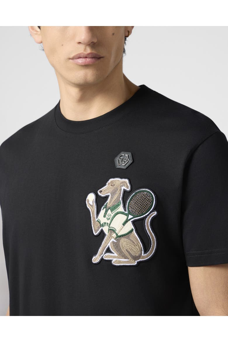 Round Neck T-Shirt Tennis Pet Patch Men, Alternate, color, black