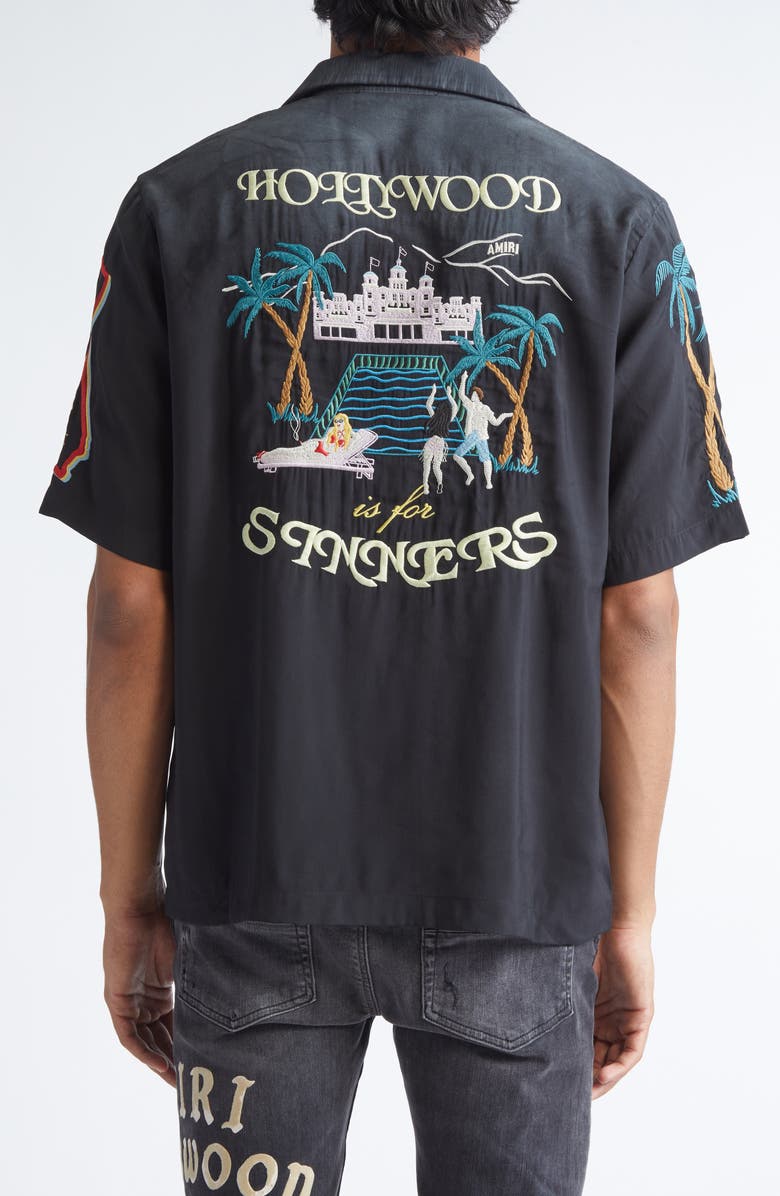 AMIRI Sinners Camp Shirt, Alternate, color, Black