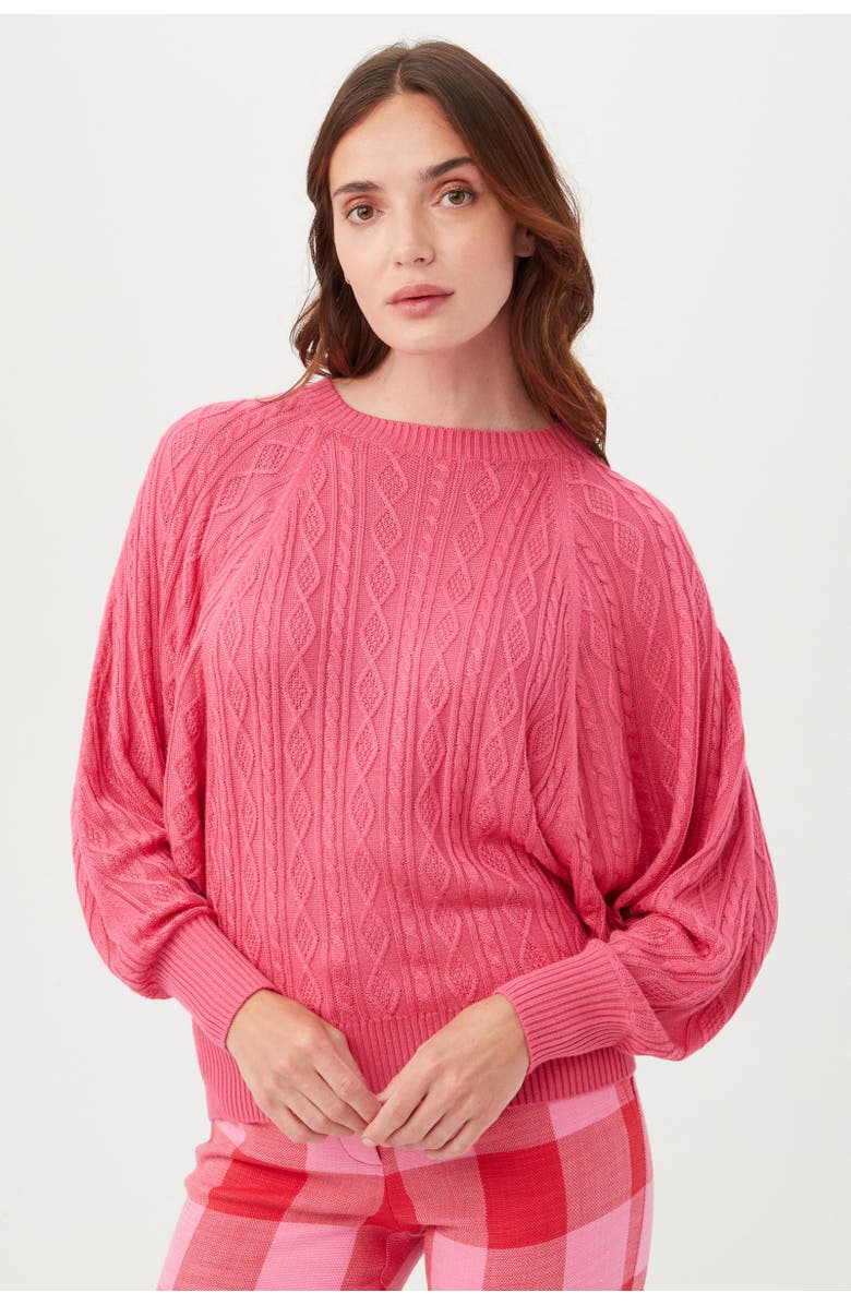 Trina Turk Blue Cove Cable Knit Pullover, Main, color, Papillon Pink