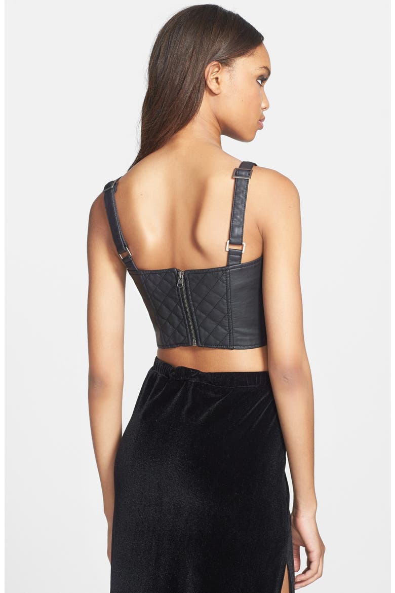 Faux Leather Bustier Crop Top, Alternate, color, BLACK
