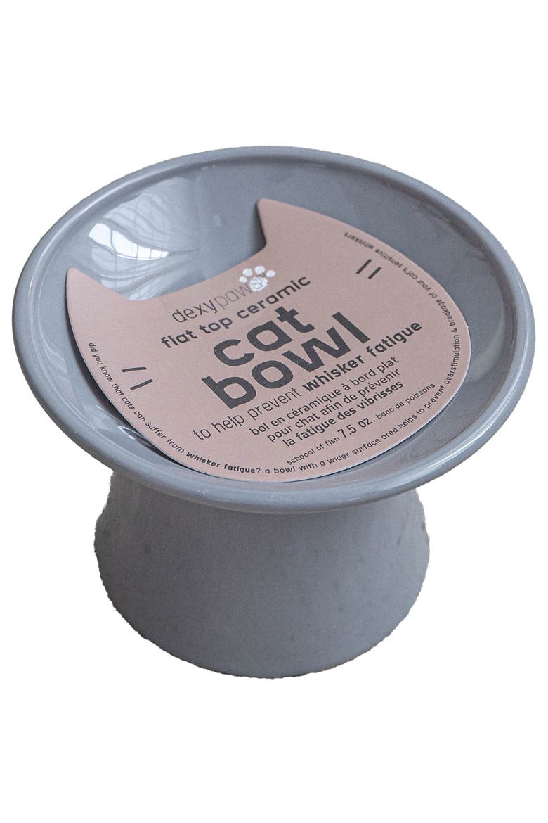 Flat Top Ceramic Cat Bowl, Grey, 7.5oz, Main, color, Gray