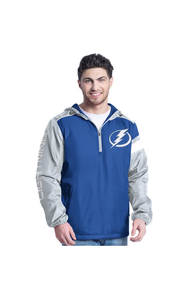 Men's G-III Sports by Carl Banks Blue/Gray Tampa Bay Lightning Lateral Half-Zip Hoodie Jacket, Main, color, Blue
