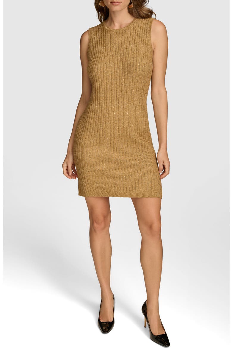 Metallic Long Sleeve Rib Sweater Dress, Alternate, color, GOLD