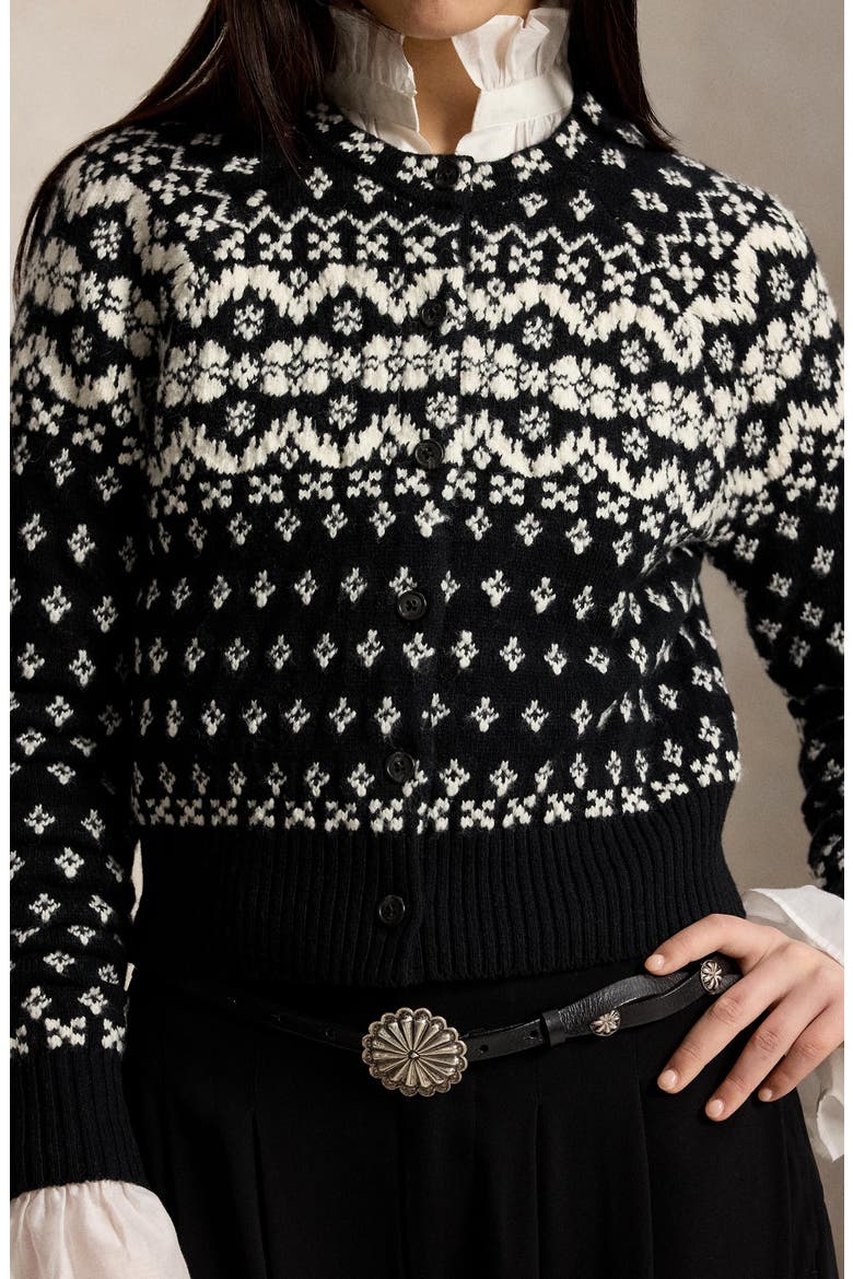 Fair Isle Wool Blend Cardigan, Alternate, color, BLACK