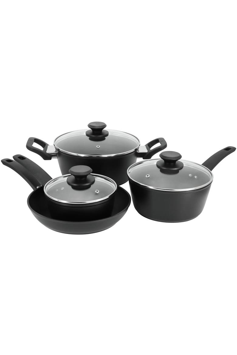 Connelly 7 Piece Textu Nonstick Aluminum Cookware Set, Main, color, Black