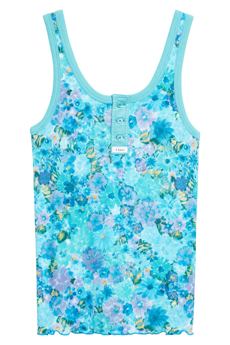 Daisy Print Rib Jersey Tank, Alternate, color, MULTICOLOR BLUE
