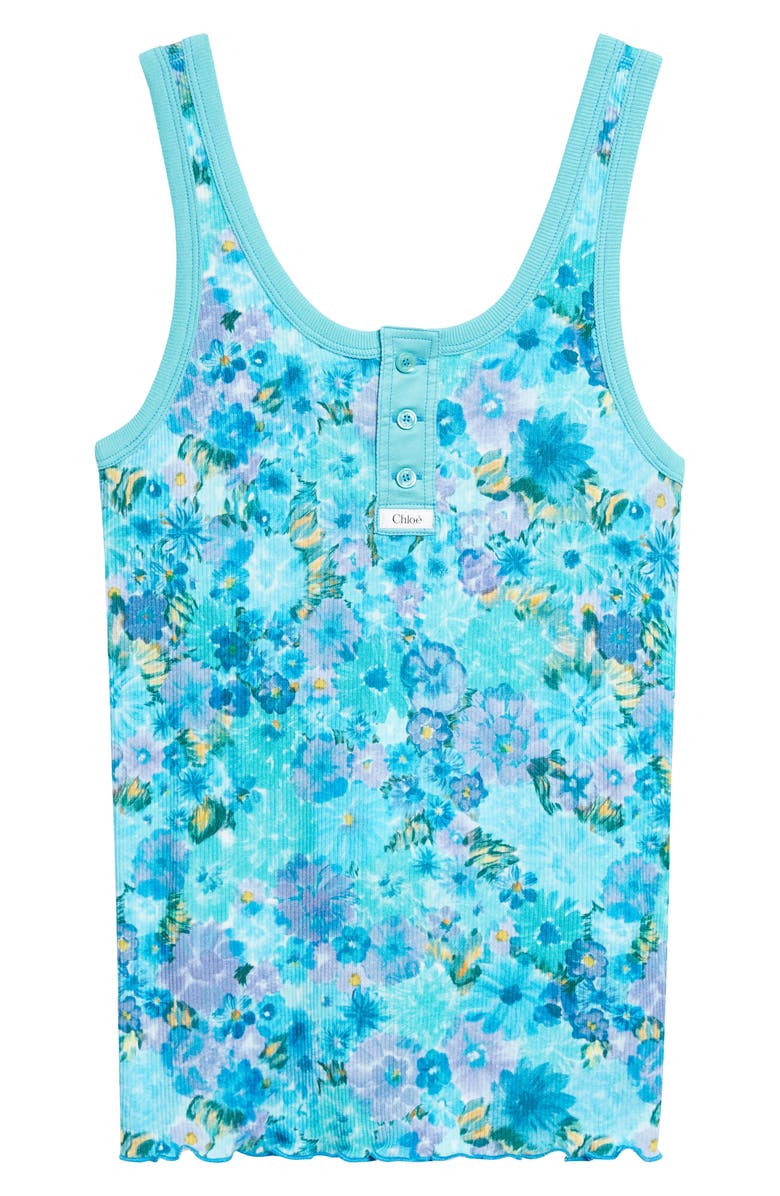 Chloé Daisy Print Rib Jersey Tank, Alternate, color, Multicolor Blue