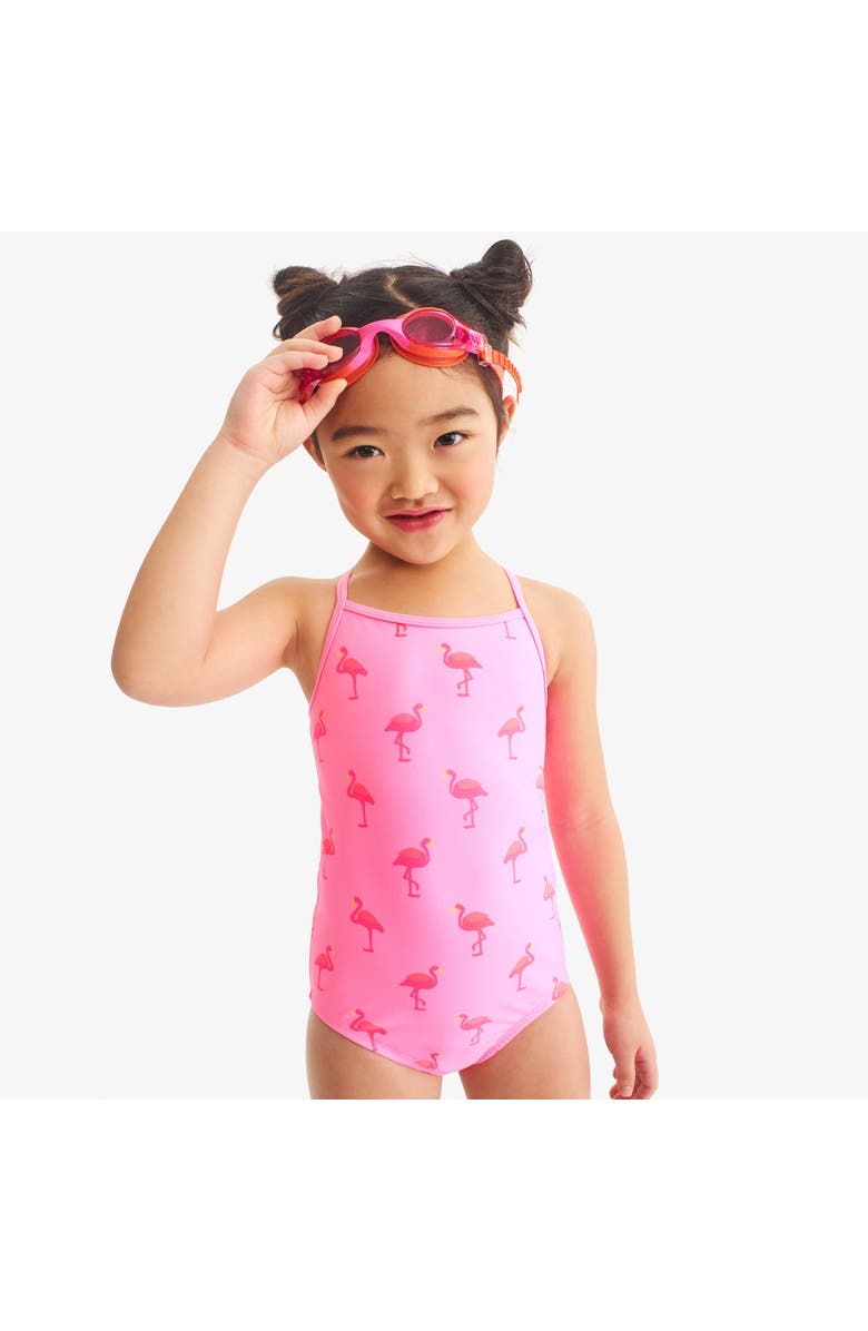 Primary Kids Swimsuit In Flamingos, Alternate, color, Pink Lemonade Flamingos