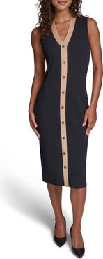 KARL LAGERFELD PARIS Sleeveless Rib Midi Sweater Dress