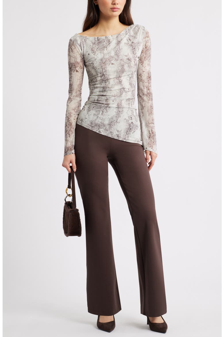 Mesh Bell Sleeve Top, Alternate, color, GREY- BROWN SPOTTED ABSTRACT