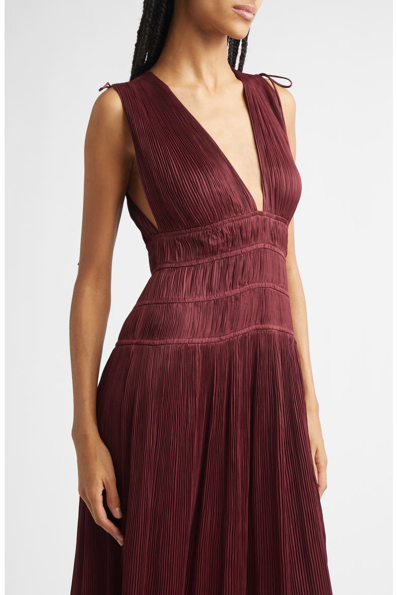 Tasneem Plissé Plunge Neck Gown, Alternate, color, CLARET