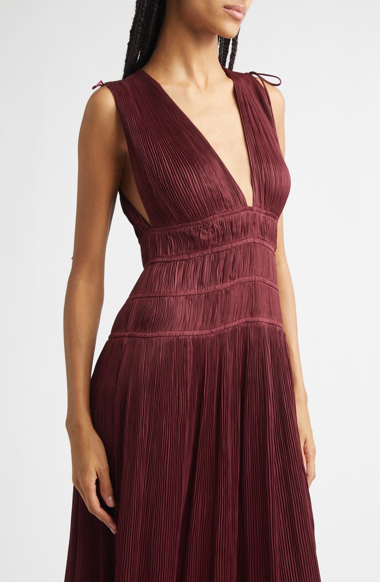 Ulla Johnson Tasneem Plissé Plunge Neck Gown, Alternate, color, Claret
