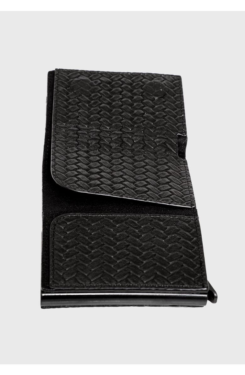Furniq UK Genuine Leather Weave Pattern Trifold Card Holder, Alternate, color, Black