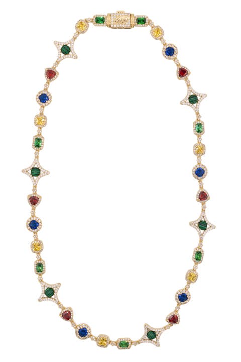 18k Gold Colored Gemstone Necklace