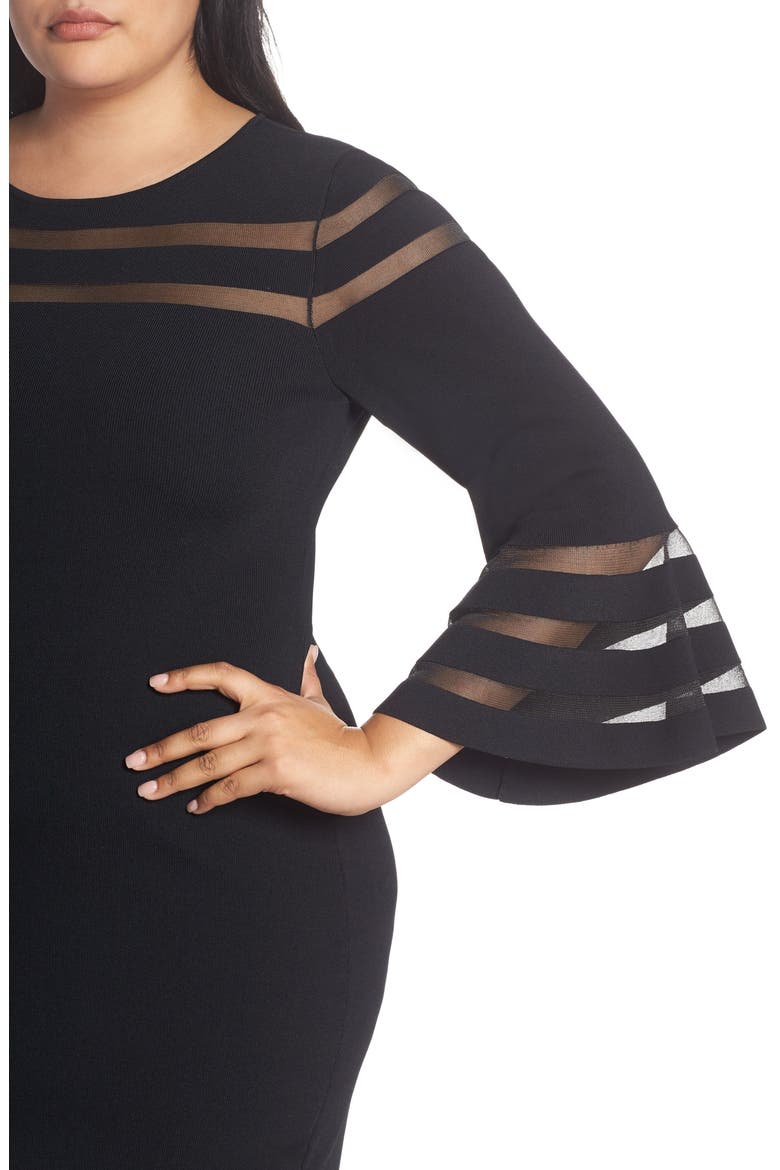 Mesh Stripe Sheath Dress, Alternate, color, BLACK
