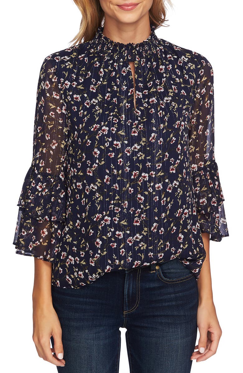 CeCe Ruffle Sleeve Metallic Accent Blouse, Main, color, 