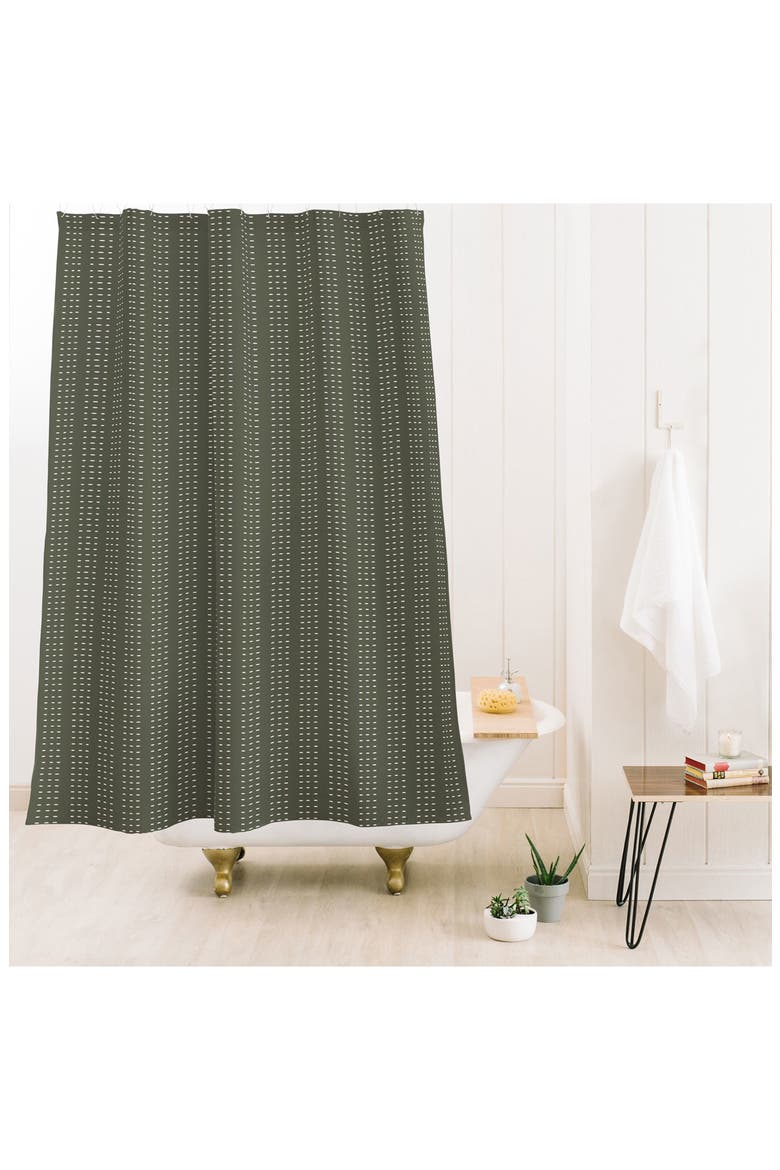 Dash Olive Shower Curtain, Alternate, color, GREEN
