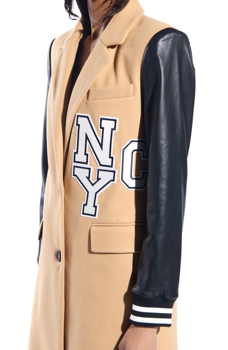 AZALEA WANG New York Mixed Media Coat, Alternate, color, Tan Multi