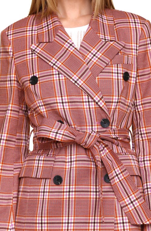 Avec Les Filles Plaid Belted Double Breasted Trench Coat In Lavender Plaid