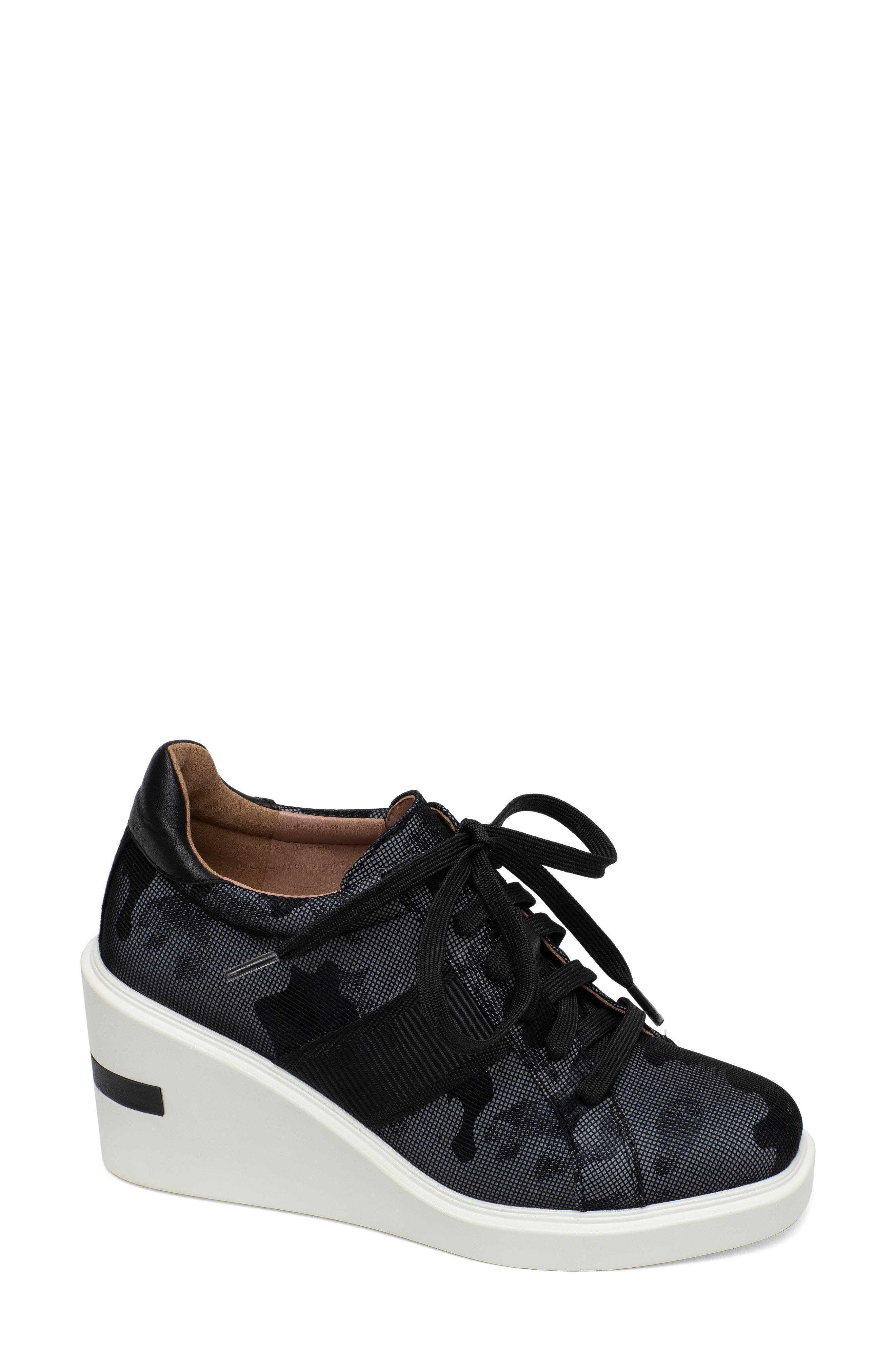 Kandis Wedge Sneaker, Main, color, BLACK CAMO FABRIC