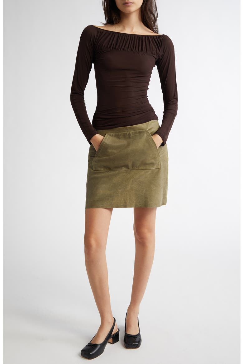 Azucar Shirred Bateau Neck Knit Top, Alternate, color, BROWN