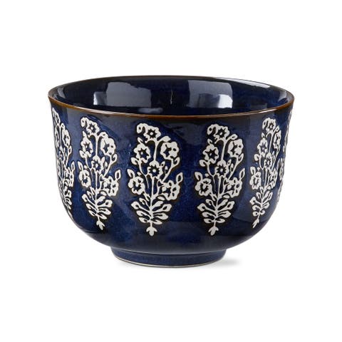Cottage Reactive Block Serve Bowl Blue Multi Ceramic