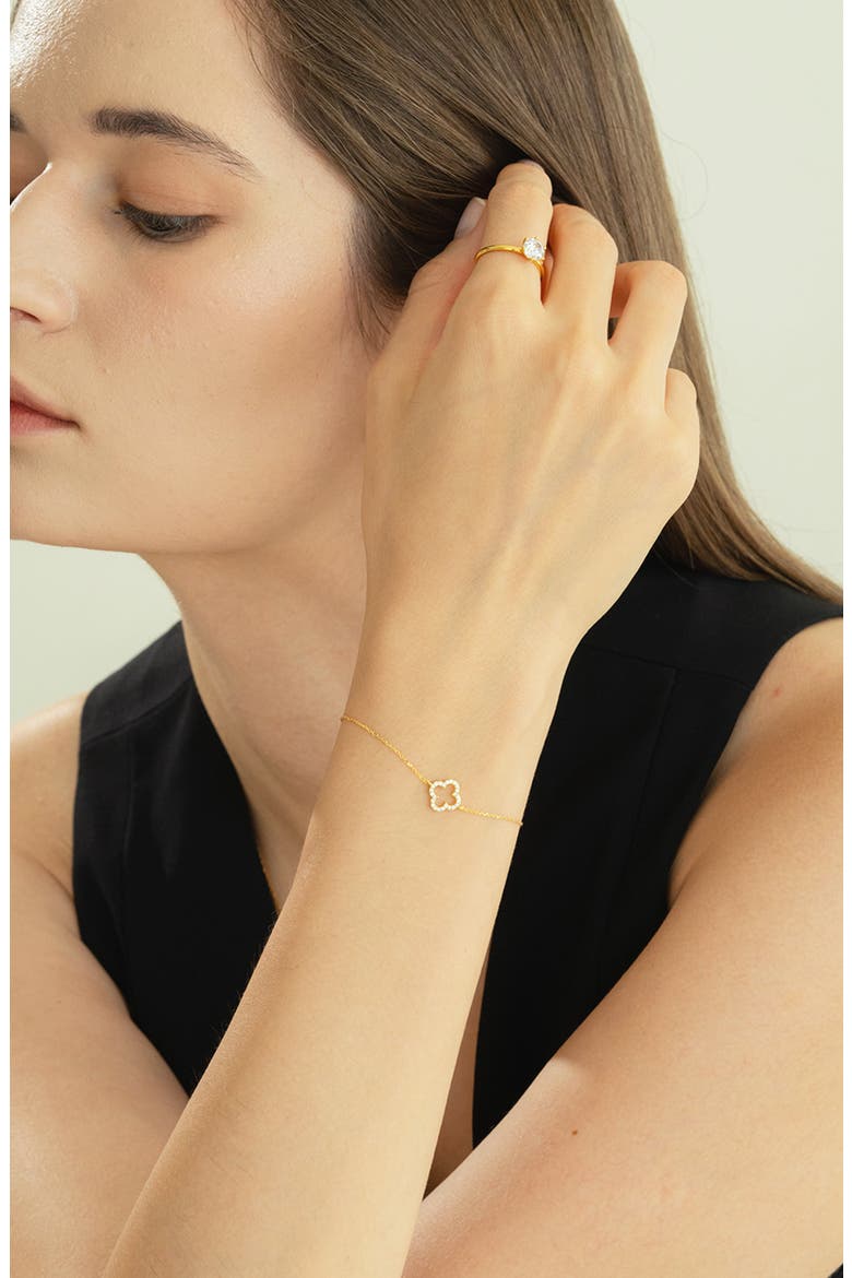 Sterling Silver 18k Gold Plated Aria Clover Necklace & Bracelet Set Feminine, Alternate, color, Gold