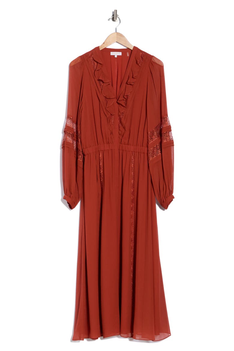 Connie Ruffled Silk Dress, Main, color, AMBER