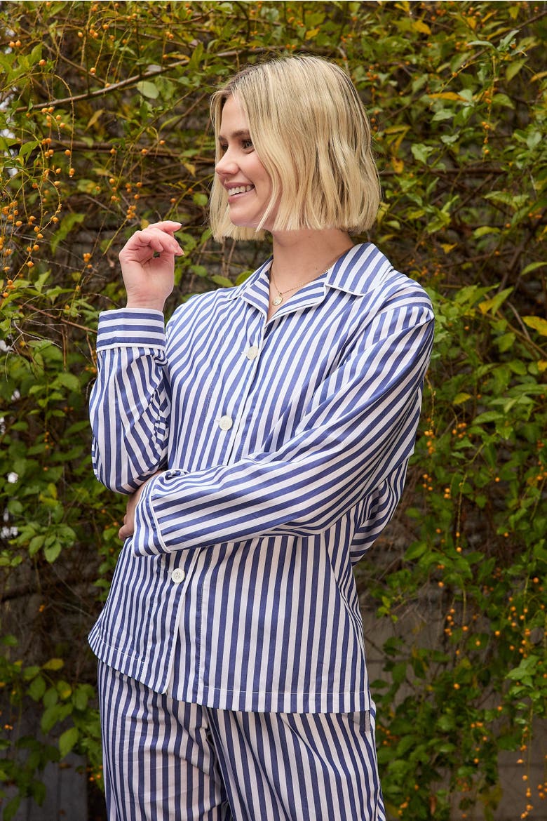 Gingham Pima Cotton Pajama Set, Alternate, color, Navy